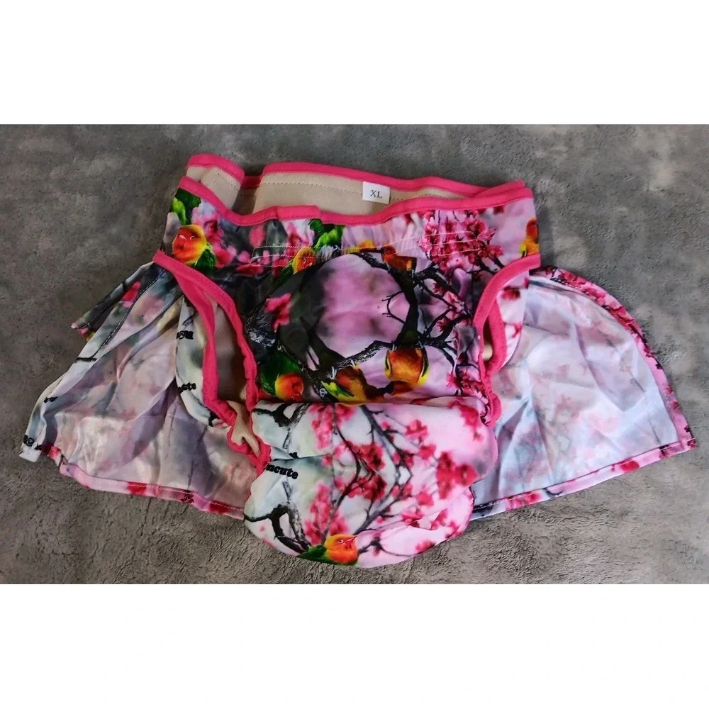 4 Washable Female‎ Dog Diapers Skirt XL Adjustable Waist Flowers Animals Birds